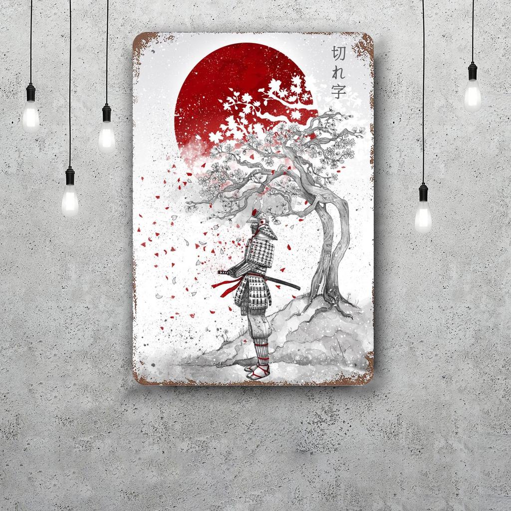 Samurai Warrior Vintage Metal Tin Signs Posters Decor Retro Metal Plaque Wall Art Decor for Garage Bar
