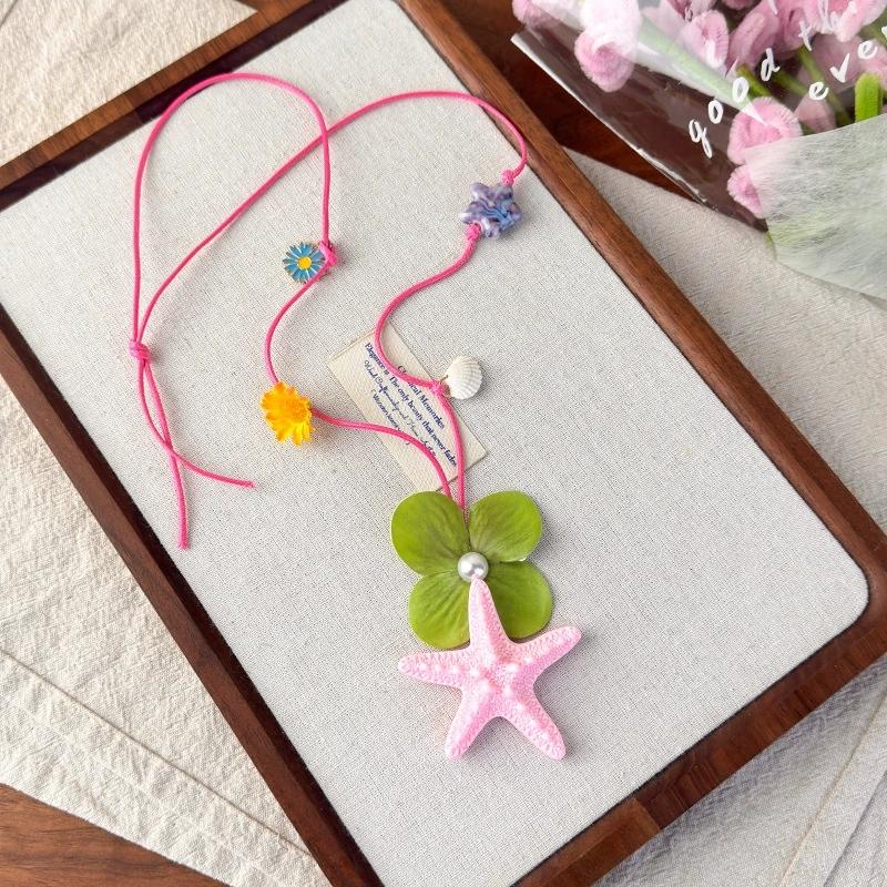 Trendy Summer Starfish Shell Flower Pendant Long Necklace For Women 2026 New Beach Vacation Vintage Charm Y2K Jewelry Accessorie
