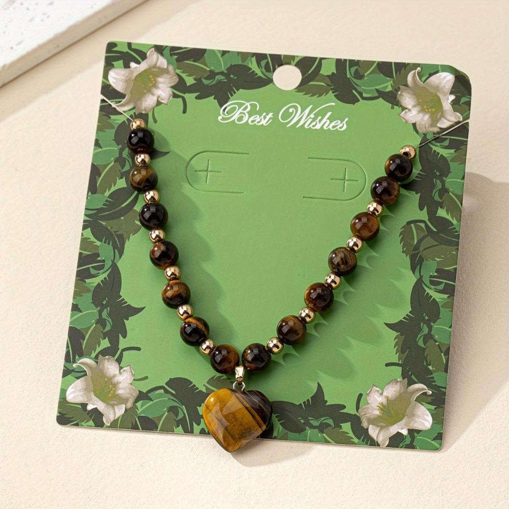 Luxurious Tiger Eye Stone Beaded Necklace for Women Men Heart Pendant High Quality Choker Elegant Style Jewelry Accessories Gift