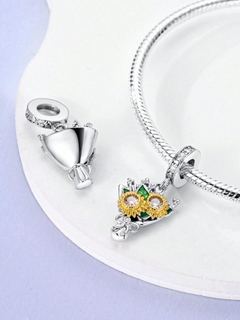 Copper Colors Autumn Sunflower Tulip Leave Beads Charm Pendant For Original Bracelet For Women Diy Jewelry Love Gift