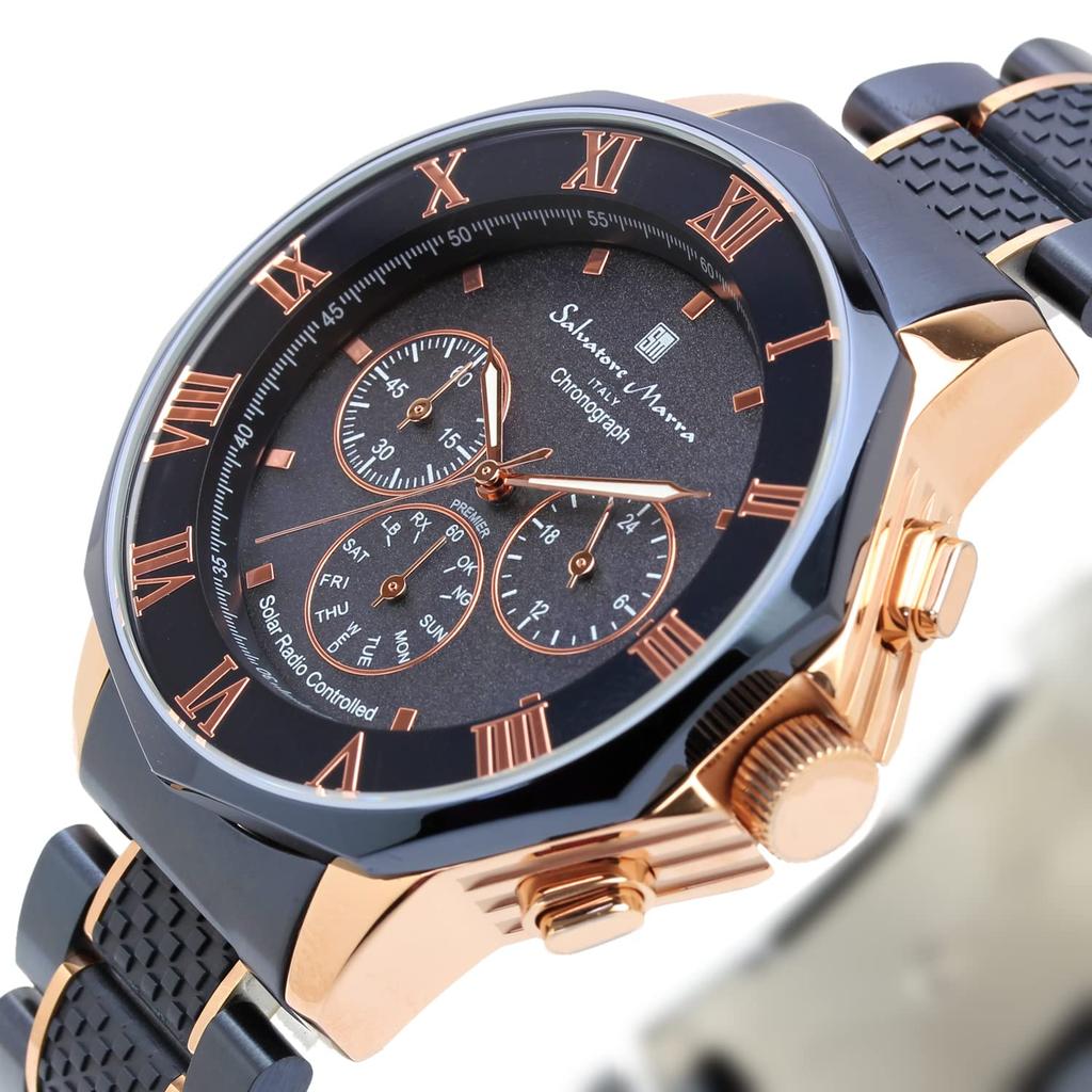 Salvatore Marra Limited Edition Chronograph Navy and Pink Men's Solar-Powered Radio-Controlled Watch, Gold, SM16110-PGNV