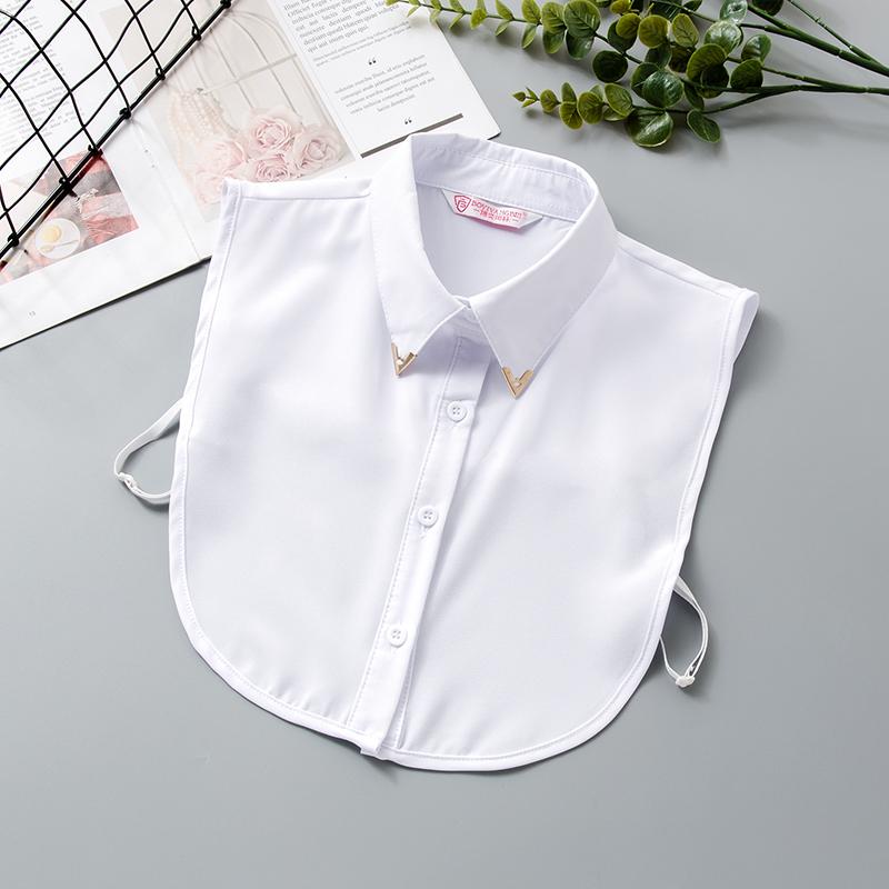 White Women's Stand Fake Collar Blouse Black Detachable Lapel Turtleneck Top Half Shirt Faux Col Tie Detail