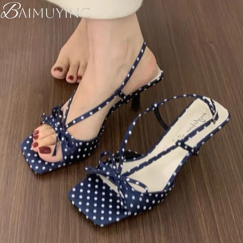 Fashion Women Square Toe High Heels Sandals Bow Sexy Summer Party Shoes 2025 Designer New Slippers Dress Trend Open Toe Woman Sexy Pumps
