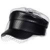 Moda Donna Fibbia Grande Cintura Cappello in Pelle Primavera Autunno Cappelli da Marinaio Nero Berretto da Donna Cappelli Piatto Capitano Militari da Uomo