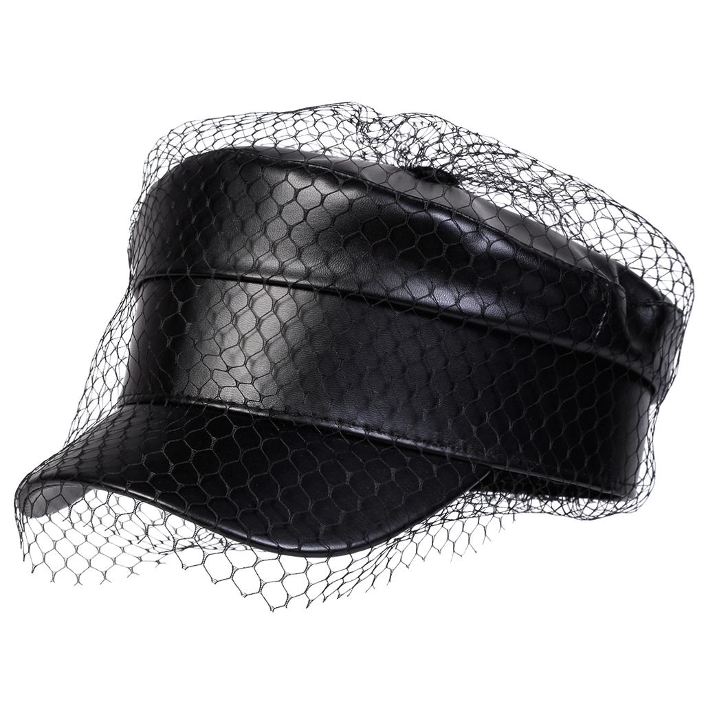 Moda Donna Fibbia Grande Cintura Cappello in Pelle Primavera Autunno Cappelli da Marinaio Nero Berretto da Donna Cappelli Piatto Capitano Militari da Uomo