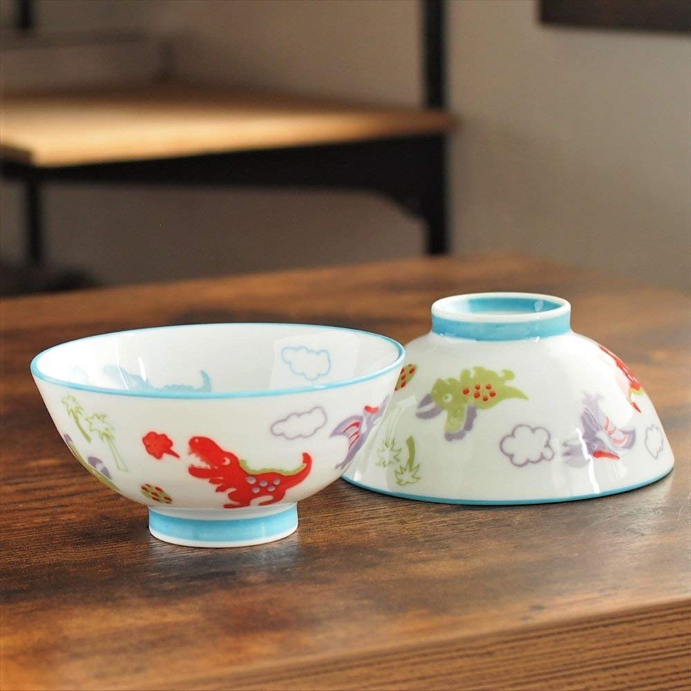 Minoru Pottery Children's Dinosaur Bowls, 10.8cm Diameter, Set of 2, 4965583758518