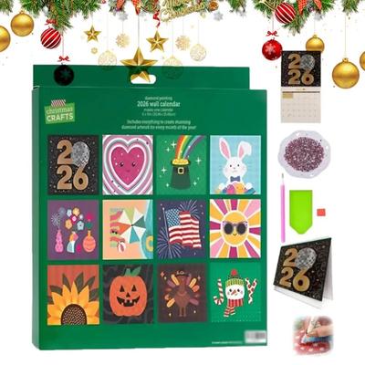 2026 Wall Calendar Diamond Painting Kit,DIY Diamond Art Calendar 2026,12-Month Flip Wall Calendar with To Do List for Christmas Home Office Decoration