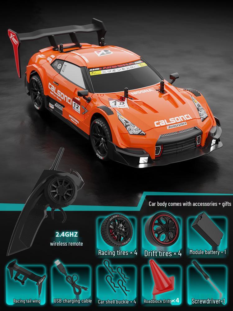 1:14 Scale RC High-Speed Drift GTR Sports Car - 4WD, Lights, Remote Controlled Racing Toy for Boys