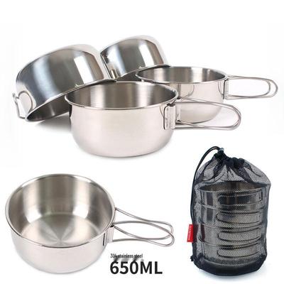 Set de 4 boluri pliabile de 650 ml pentru exterior: Oțel inoxidabil durabil 304 pentru camping și alpinism