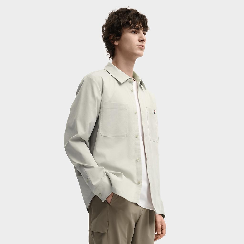 Fila Heritage Fashion Simple Retro Classic Casual Versatile Comfortable Woven Long Sleeve Shirt Men Shirts Rock-Cloud F11M548403FLK