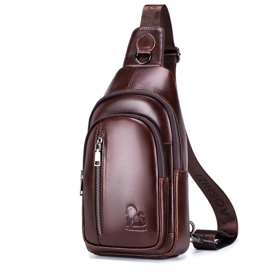 Men's Leather Chest Bag, Large Capacity Travel Crossbody Bag, Luxurious Designer Men's Bag, Outdoor Sports Shoulder Bags