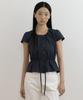 Lingseoul Shirring Peplum Blouse-Navy