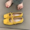 Sheepskin version~ Square head bow ballet shoes Gentle French inner height increase Mary Jane shoes Evening wind shallow mouth single shoes
