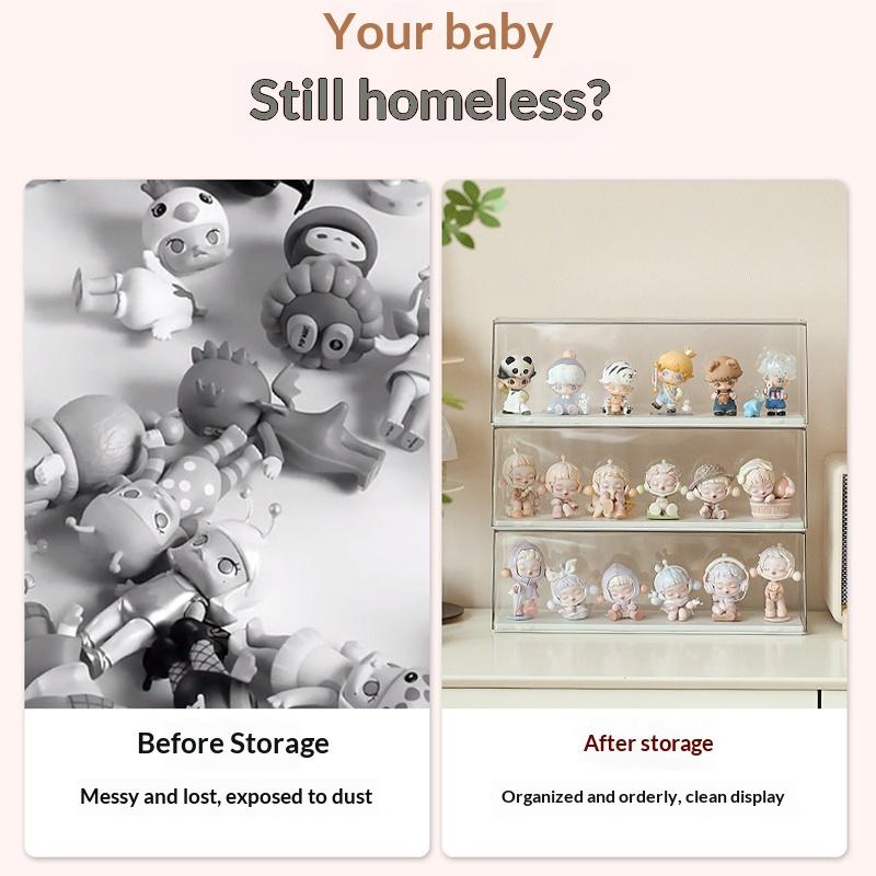 Acrylic Doll Collectible Display Case Transparent Toy Storage Box Stackable Dustproof Rack