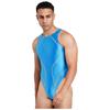 Ärmelloser glänzender Einteiler für Herren, hoch geschnitten, Farbblock-Bodysuit für Strand und Sonnenbaden S-XXL