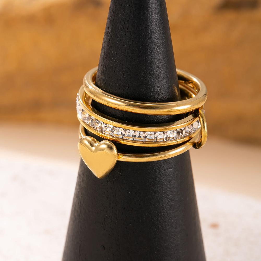 Titanium Steel Fashion Creative Plated Jewelry18k Gold Ring Three-Layer Plain Band with Inlaid Diamonds Stackable Rings Wholesale