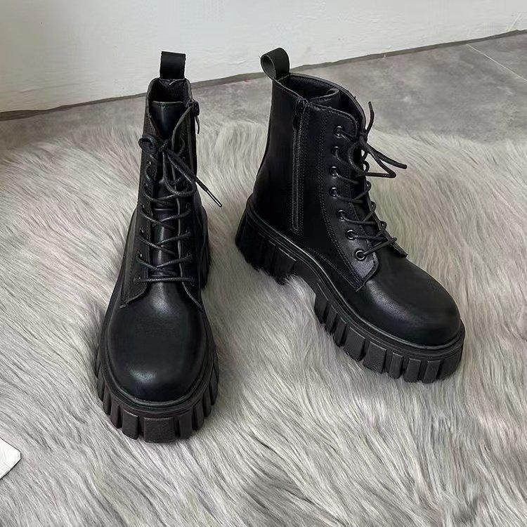 Fashion Zipper Women's Leather Boots Winter Footwear Autumn Shoes Lace Up Boots-Women Round Toe 2025 Med Elegant Rubber Rock Ankle