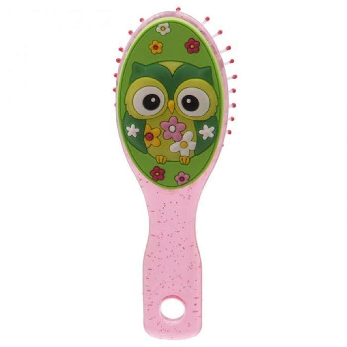 Brosse à cheveux - Chouette - Verte - PVC - 12x4x3 cm - Pour enfants