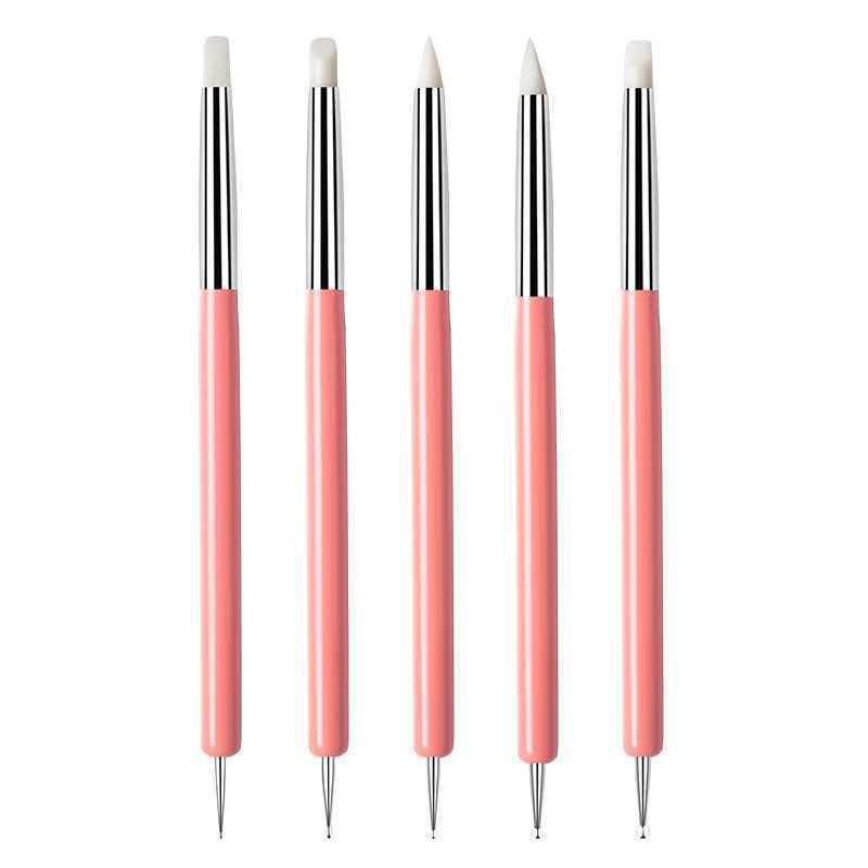 5Pcs/Set Double-Headed Silicone Nail Art Pens  Picker 3D Nail Carving Dotting Manicure Tools For Nail Art Design