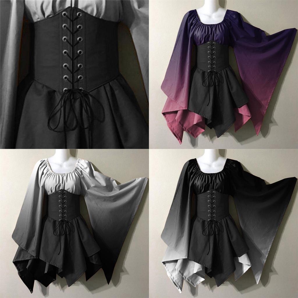 Fantasia de Performance de Halloween Nova Europeia e Americana para Mulheres Vestido Renascentista Medieval Gótico Cosplay Vestido de Palco