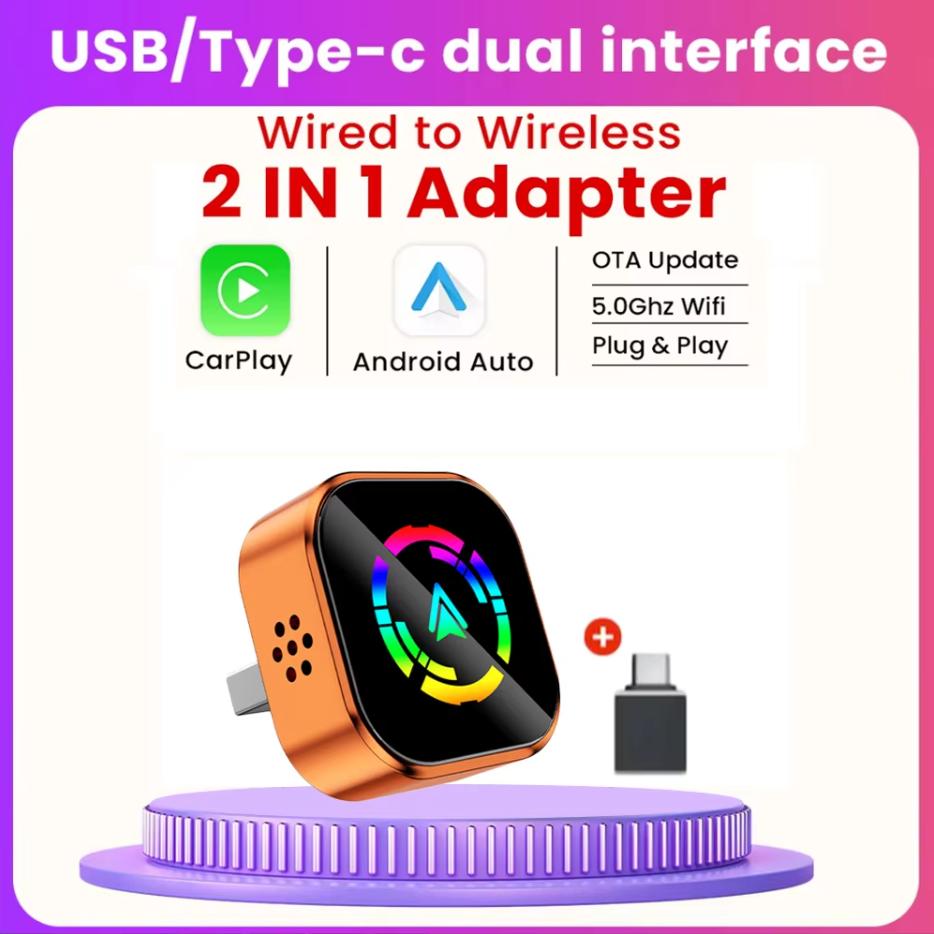 Cutie AI Carplay cu Fir la Wireless 2 în 1 Adaptor Android Auto Dongle USB Plug & Play Pentru 98% Mașini OEM Carplay cu Fir Android Auto