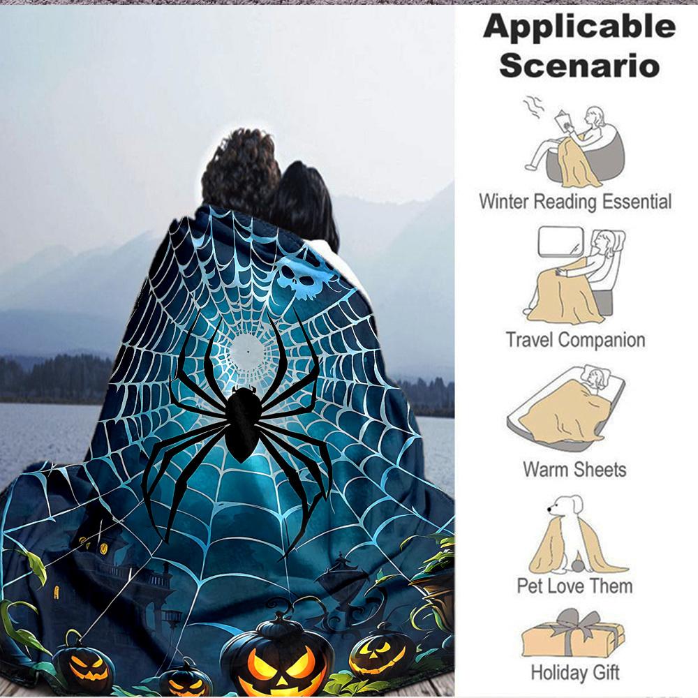 1pc Halloween Spider Print Blanket   Lightweight Flannel Throw Blanket For Sofa, Bed, Living Room, Office, Outdoor Travel, Camping