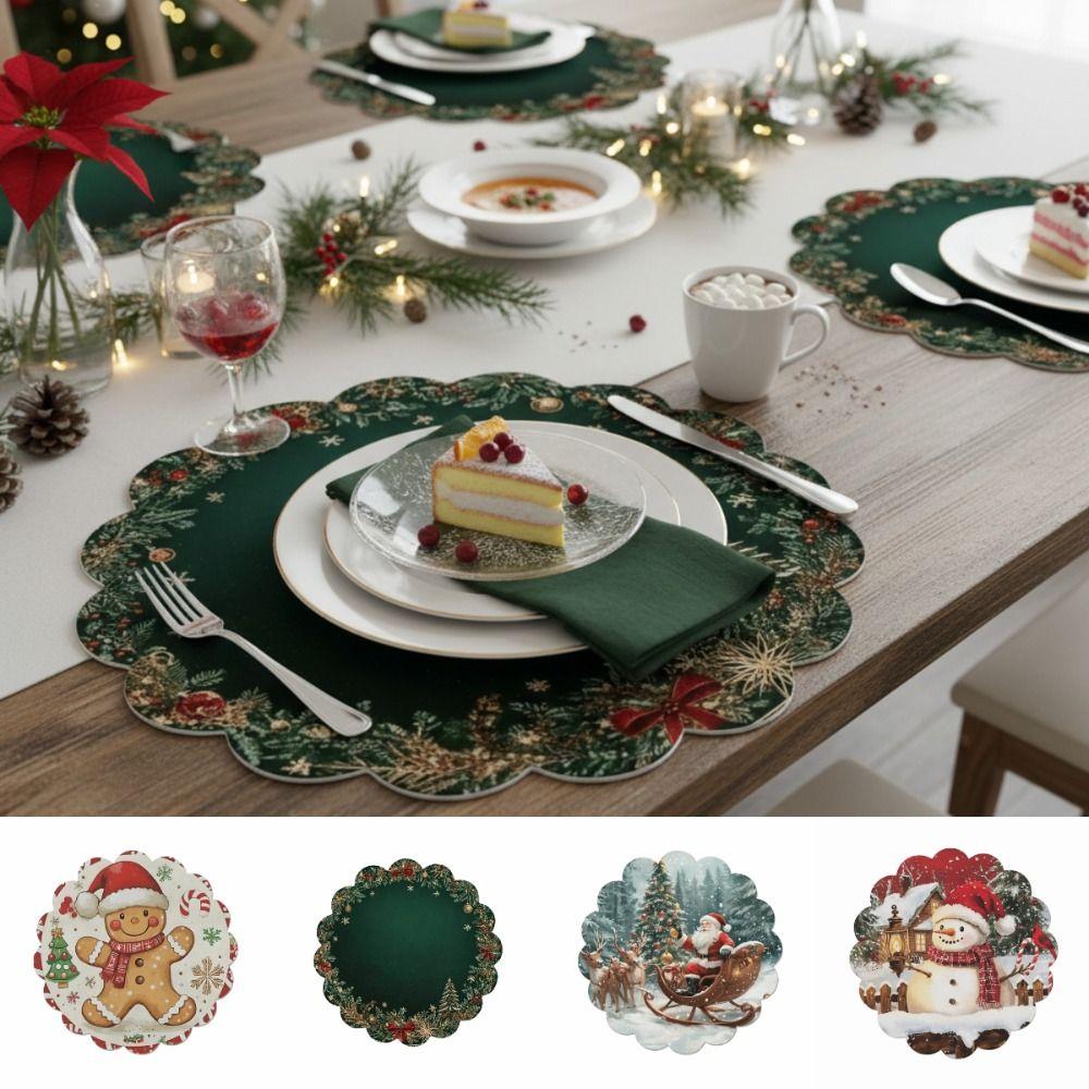 2Pcs New Round Christmas Placemats Polyester Non-Slip Christmas Table Mats Xmas Placemat New Year Party Ornament