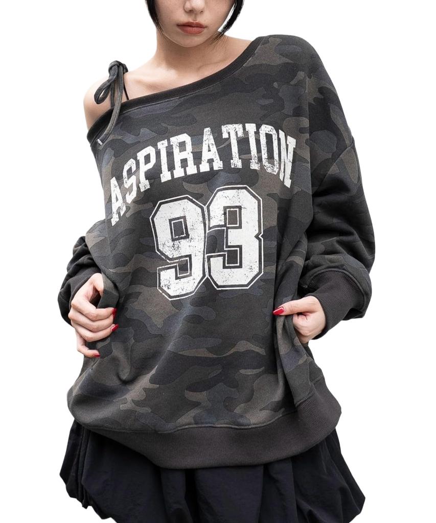 WEGO Graphic Big Sweatshirt Pullover Top for Fall and Gift for Size Pattern 3 2-Way One-Shoulder Winter, Streetwear, Casual, Women, F,