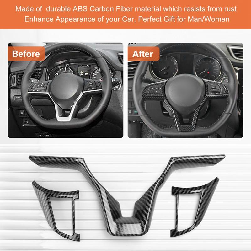 Capac decorativ pentru volan din fibră de carbon, ornament pentru cadru pentru Nissan Rogue Altima Sentra Kicks LEAF Versa Accesorii