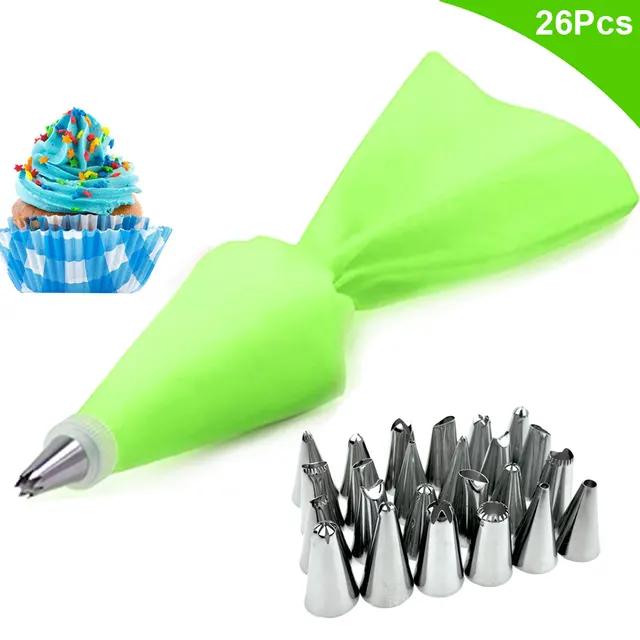 New 8/26Pcs/Set Silicone Pastry Bag Tips Kitchen Cake Icing Piping Cream Cake Decorating Tools Reusable Pastry Bags+24 Nozzle Se