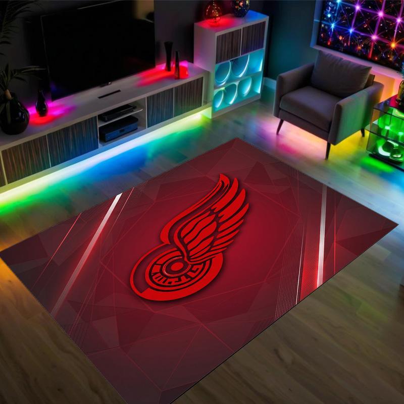 Detroit Red Wings Design Crystal Velvet Carpet Cozy Non?Slip Printed Rug For Bedroom Living Room Entrance