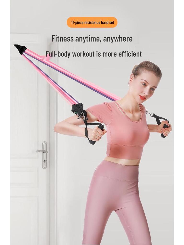 Set de 11 Benzi de Rezistență Roz pentru Yoga Femei - Benzi Elastice de 100 lbs pentru Antrenament Multifuncțional Acasă