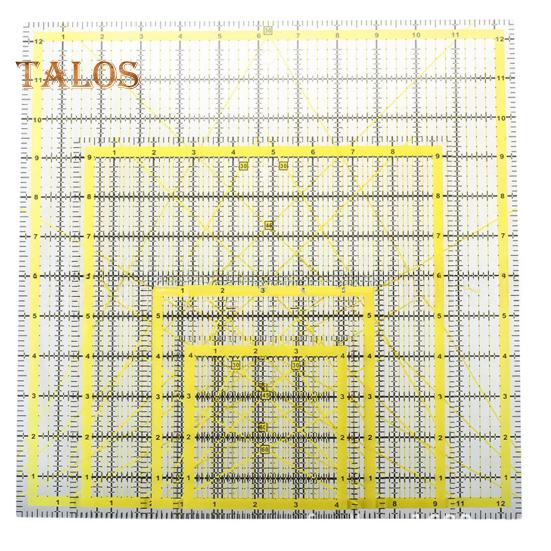 

4 шт. акриловая линейка для квилтинга 4,5/6/9,5/12,5-дюймовая квадратная линейка для резки ткани с четкой маркировкой шаблон для проектов по шитью и рукоделию жёлтый