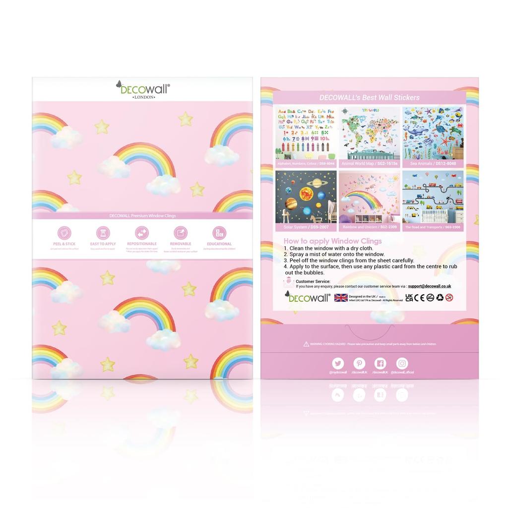 DECOWALL 27-Piece Rainbow Colored Pencil Static Window Stickers, Reusable Waterproof Glass Decals for Kids Room & Home Decor, No Adhesive, DIY Vinyl