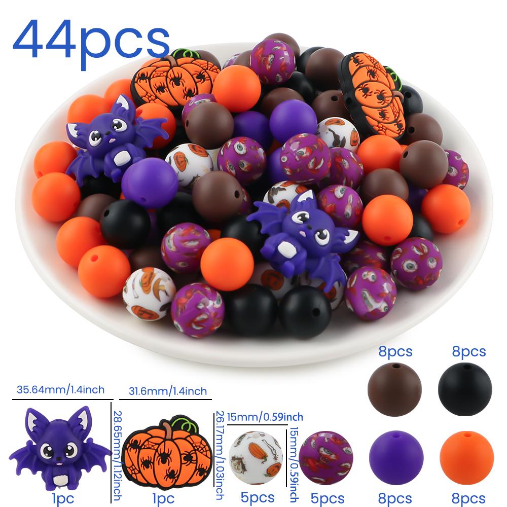 44 Pcs/Lot Mixed Style Silicone Beads Halloween Series Silicone Focal Bead Flower DIY Jewelry Handmade Accessories