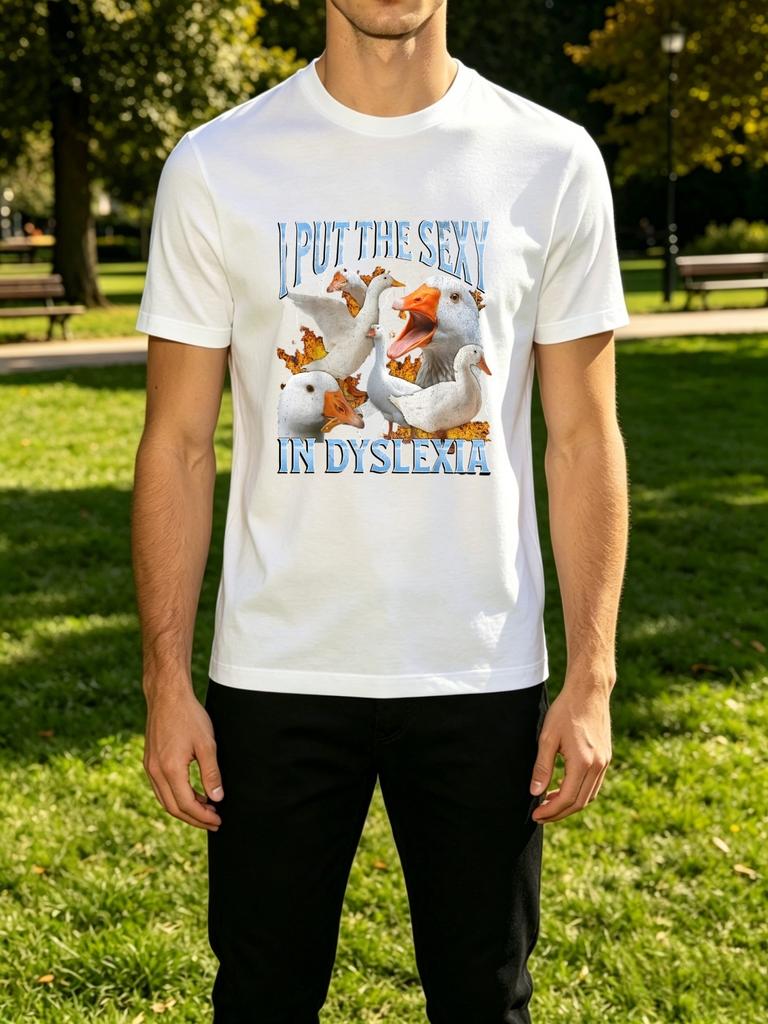 Włożyłem Seks w Dysleksję Zabawna Gęś Vintage Grafika Unisex Koszulka z Okrągłym Dekoltem Krótki Rękaw Codzienny Street Miękki Codzienny Podstawowy Strój Top