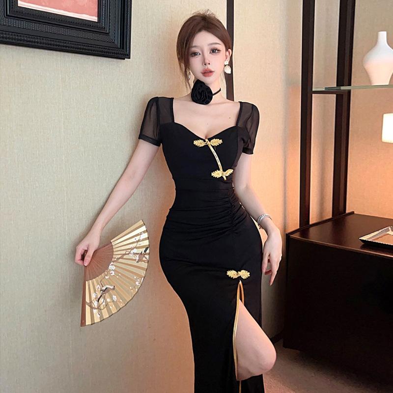 Women's New Chinese Improved Cheongsam Waist Split Dress