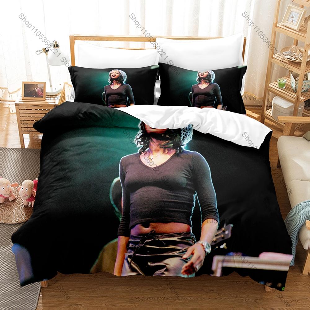 Lauryn Hill Vintage Afro Soul Reggae Themed 3PCS Bedding 1 Duvet Cover + 2 Pillowcases Envelope Pillow Covers All Season