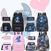 Stylish Black Stitch Backpack Set With Versatile Shoulder Bag And Pencil Case For School