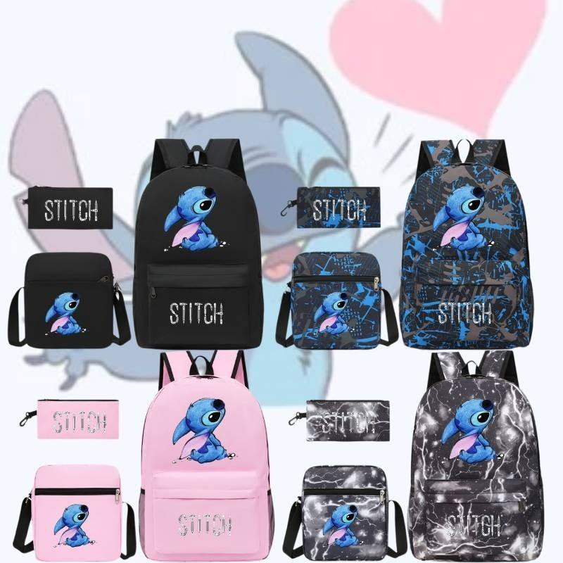 Stylish Black Stitch Backpack Set With Versatile Shoulder Bag And Pencil Case For School
