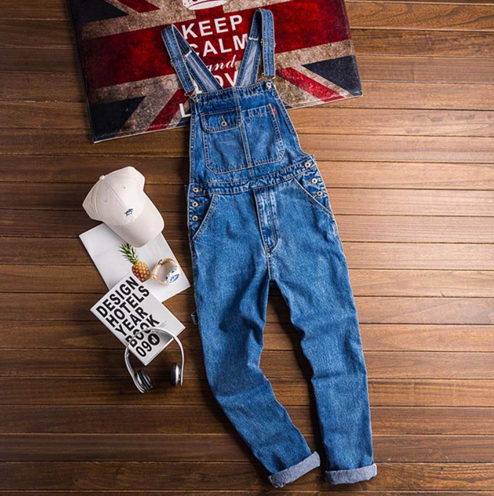 ShuMing Loose Straight Long Denim Stylish Work Size Men's Overalls, Jeans, Fit, Fit, Pants, Jumpsuit, Workwear, Pants, Spring/Autumn (Blue, 16)