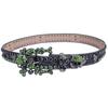 Green Rhinestone Skull Studded Western Belt Crystal Bling PU Leather Belt Y2K Gothic Designer Style Belt for Men Women Cowboy