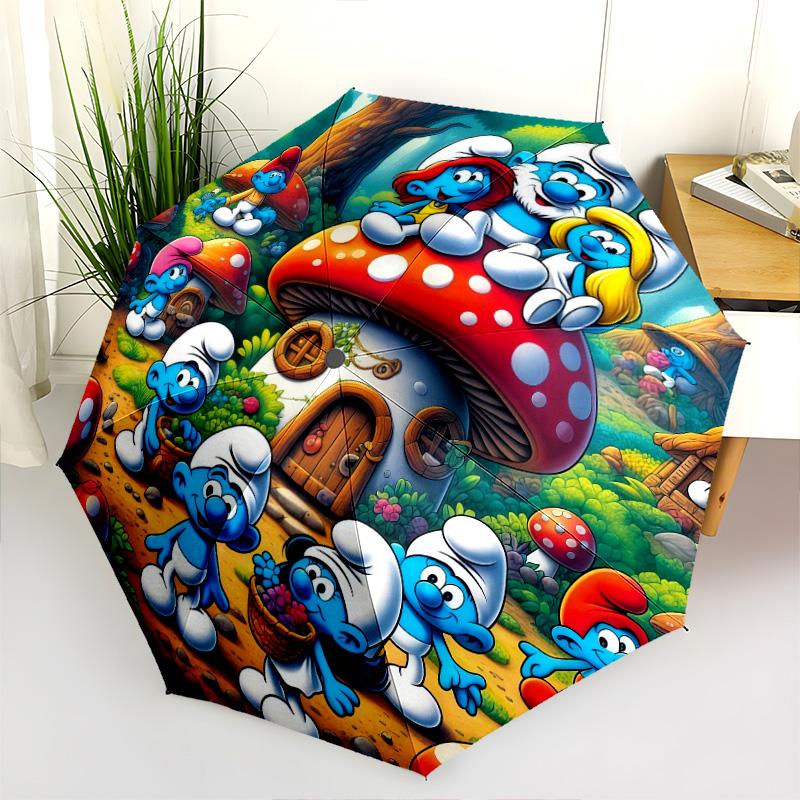 Smurfs Forest Adventure Folding Umbrella Suitable For All Seasons Portable Travel Umbrella Outdoor