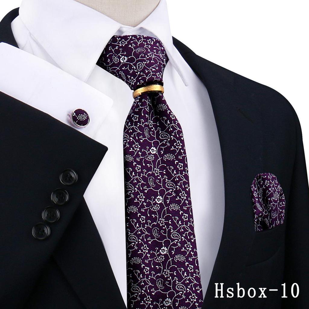 Men's Tie, Pocket Square, and Cufflinks 4-Piece Set - Cashew Flower Design, High-End Feel, 8cm Tie