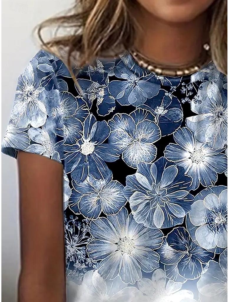Damen T-Shirt Blumengrafik Vintage Stilvoll Lässig Kurzarm Rundhalsausschnitt Reguläre Oberteile Täglich 2025 Sommer