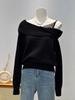 Women's Lace Off-The-Shoulder Long-Sleeve Knit Sweater Coat - Faux Two-Piece Design for Autumn/Winter