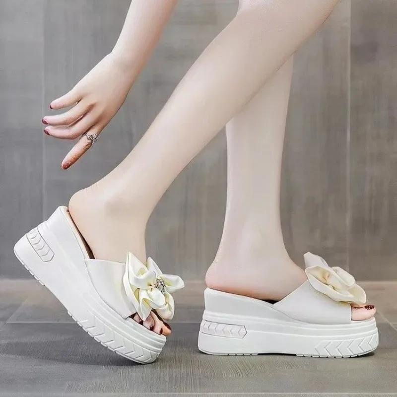 Fashion Women's Slippers Platform 2025 Ladies Shoes Open Toe Casual Slippers Women Round Toe Butterfly-knot Wedges Outdoor Brand Sandals