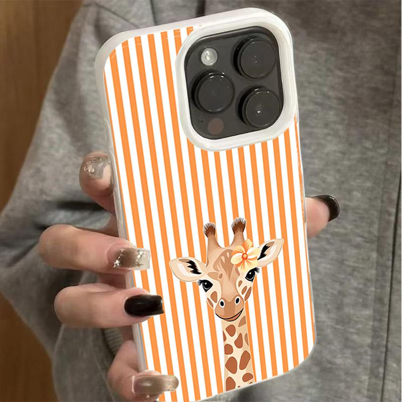 

Shockproof Phone Case for iPhone 17 16 Plus 15 Pro 14 13 12 11 Pro Max 17 Air 16E Cute Flower Giraffe Orange Stripes Soft Cover iPhone 14 Pro Max