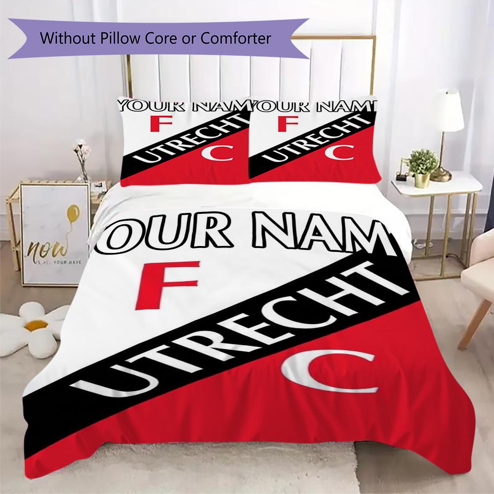 Custom Name FC Utrecht Pattern Bedding uilt Set uilt Cover Pillowcase Home Decoration Birthday Gift (1*duvet cover+2*pillowcase without core)