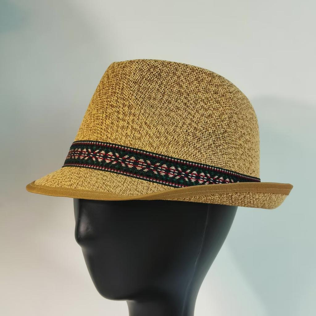 Cappello da Sole Estivo da Uomo in Paglia Fedora Traspirante Cappello da Spiaggia in Paglia Intrecciata a Mano Cappello Panama Stile Trilby Francese Vintage Cappello da Viaggio Cubano